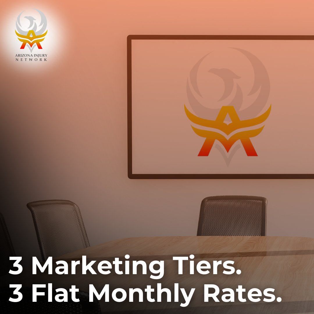 AzInjuryNetwork's tweet photo. No referral fees and no piece of the settlement. Arizona Injury Network offers 3 Marketing Tiers at 3 Flat Monthly Rates providing quality injury marketing campaigns for those who seek to connect with others and increase their overall referral base. https://t.co/rkGYyjm1vl