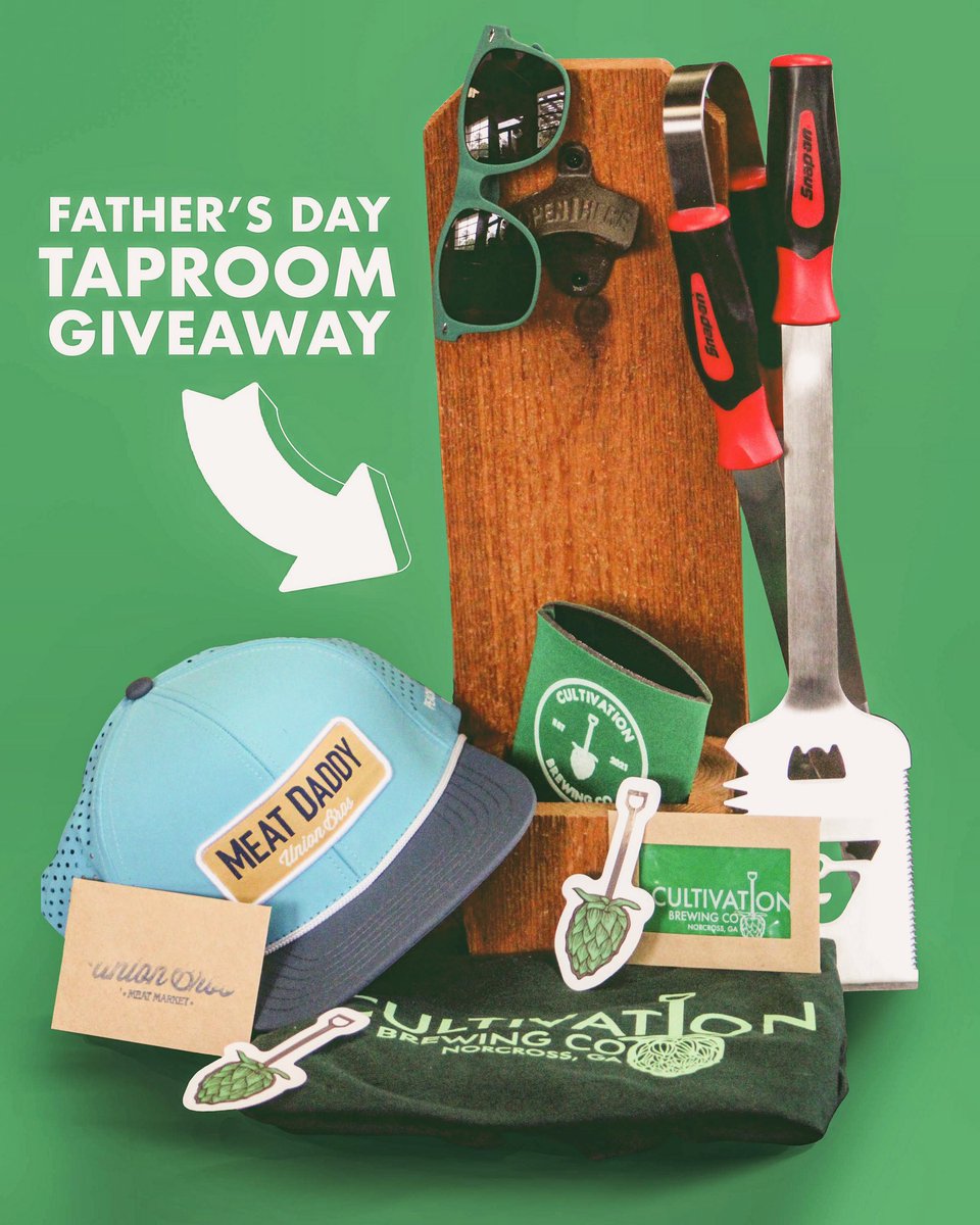 FATHERS DAY TAPROOM GIVEAWAY 6/14-6/16. Things we know dad will love! Swing by this weekend only for a brew to participate in this raffle! We will also have a sign with our social media pages to follow as well. Winning ticket announced Monday 6/17. #craftbeer #cultivationbrewery