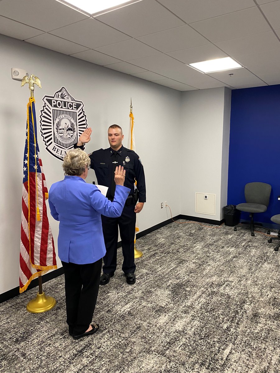 New BPD Officer Jake Parsons was sworn in today  Off. Parsons graduated yesterday from the  Cambridge-Northeastern Police Academy R.O.C 006 Class.

Officer Parsons is pictured  here after being sworn in by Town Clerk Ellen O’Brien Cushman on Friday June 14, 2024.
<a href="/Belmont_Ma/">Town of Belmont</a>