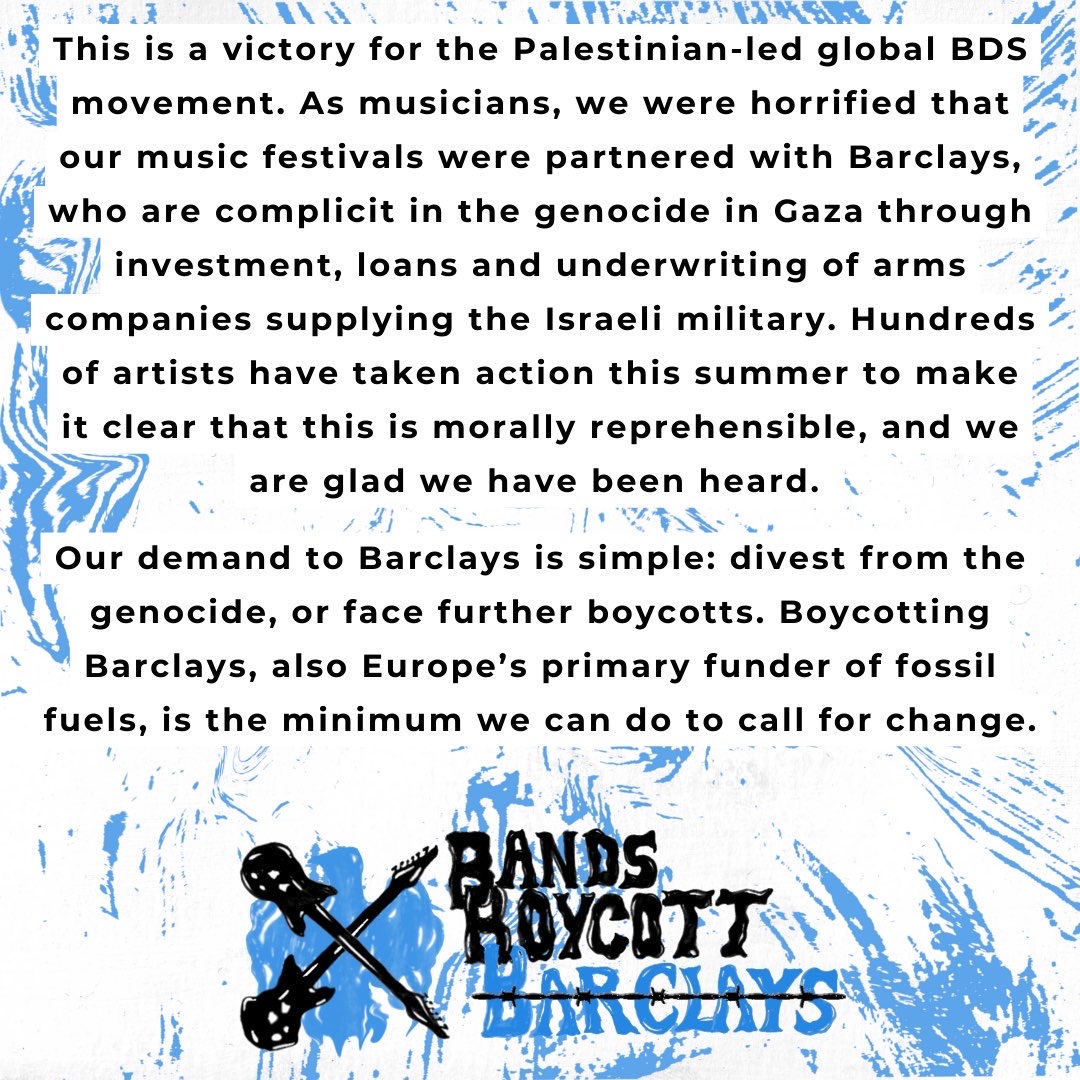 CONFIRMED! Live Nation has dropped Barclays as a sponsor. Barclays is no longer the sponsor of ANY festival run by Live Nation including Latitude, Isle of Wight and Bestival. Solidarity with everyone involved. Boycott Barclays. FREE PALESTINE 🇵🇸🇵🇸🇵🇸🇵🇸🍉🍉🍉🍉