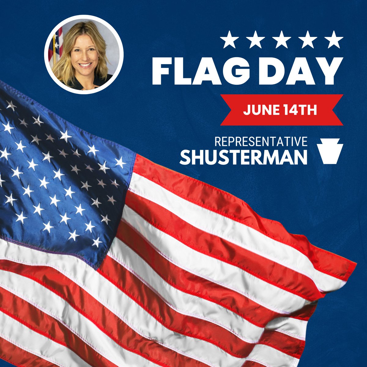 RepShusterman's tweet photo. On June 14, 1777, the Continental Congress passed an act establishing an official flag for the new nation. We have Philadelphia seamstress Betsy Ross to thank for creating the iconic flag with thirteen stripes and thirteen stars representing the original colonies. 🇺🇸 #USFlagDay https://t.co/IDZG68ANco