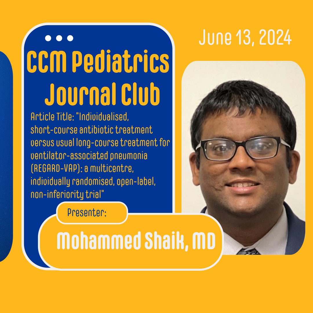 He presented: Individualised, short-course antibiotic treatment versus  usual long-course treatment for ventilator-associated pneumonia (REGARD-VAP):  a multicentre, individually randomised, open-label, non-inferiority trial.  #pccm #pittccm #upmc 