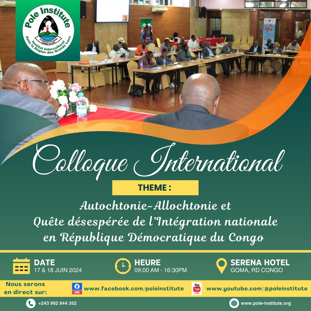 Pole Institute (@poleinstitute) on Twitter photo #Pplm
L’édition 2024 du colloque Internationale de Pole Institute se consacre sur la "Dyade Autochtonie-Allochtonie & la quête désespérée d l’Intégration nationale en RDC" du 17 au 18 juin 2024 à Goma à Serena Hôtel. <a href="/BROT_furdiewelt/">Brot für die Welt</a> <a href="/NeneMorisho/">Nene Morisho</a> <a href="/UEenRDC/">UE en RDC🇪🇺</a> <a href="/kaluwing/">KALUBI UWINGABE JOSEPHA</a> <a href="/KemperBarbara/">Barbara Kemper</a> #Pplm
L’édition 2024 du colloque Internationale de Pole Institute se consacre sur la "Dyade Autochtonie-Allochtonie & la quête désespérée d l’Intégration nationale en RDC" du 17 au 18 juin 2024 à Goma à Serena Hôtel. <a href="/BROT_furdiewelt/">Brot für die Welt</a> <a href="/NeneMorisho/">Nene Morisho</a> <a href="/UEenRDC/">UE en RDC🇪🇺</a> <a href="/kaluwing/">KALUBI UWINGABE JOSEPHA</a> <a href="/KemperBarbara/">Barbara Kemper</a>