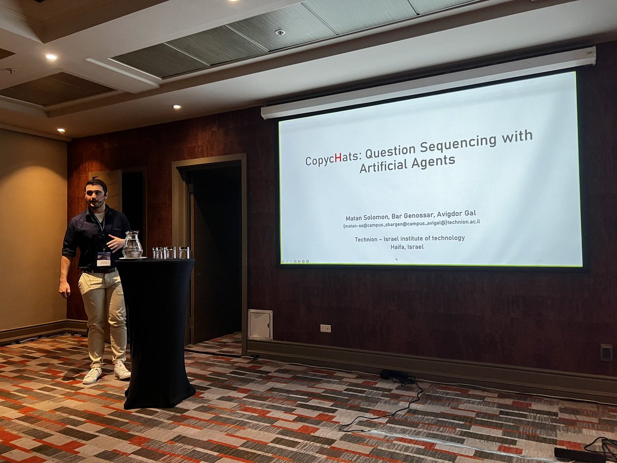 hildaworkshop's tweet image. The next presentation in #HILDA2024 is titled “CopycHats: Question Sequencing with Artificial Agents” by Matan Solomon, Bar Genossar, and Avigdor Gal. #SIGMOD2024