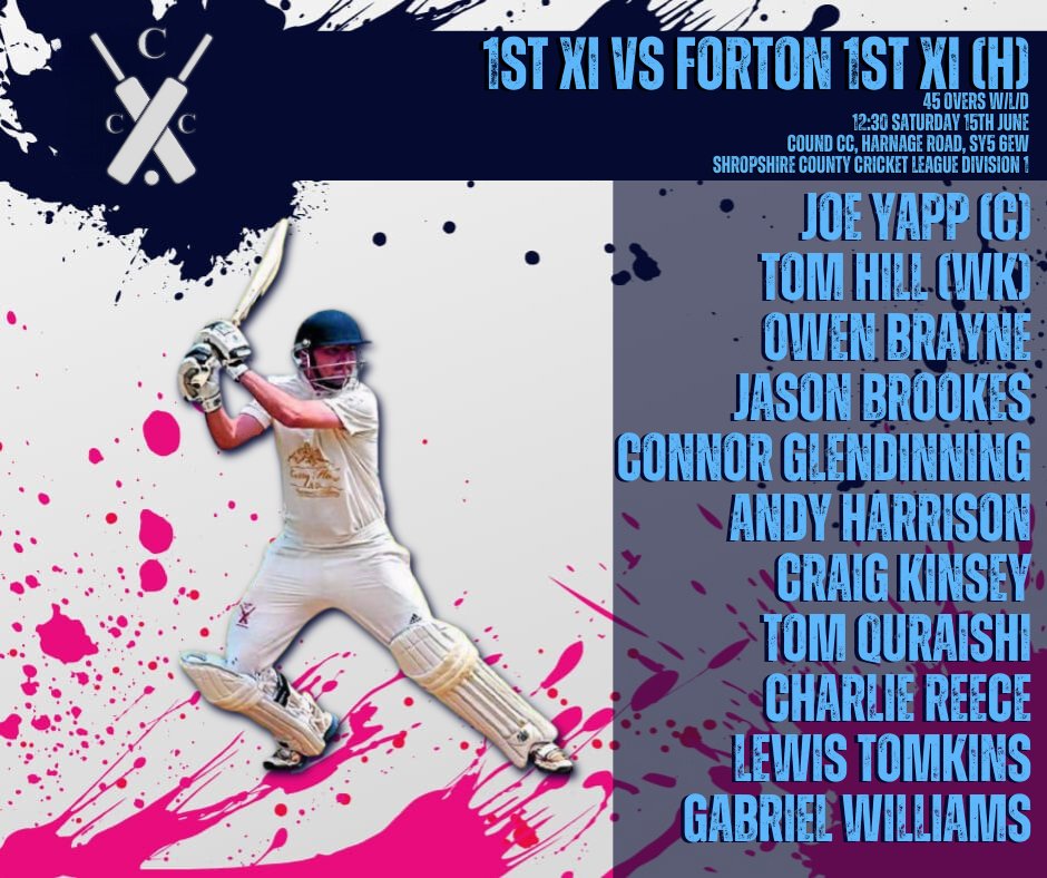CoundCC's tweet photo. After a frustrating set of results last time out, we look to take maximum points this weekend (weather dependent!!), as the 1sts host @Forton_CC, and the 2s hit the road to @StGeorgesCrick1 on Saturday.

#cricket #upthecound #sccl https://t.co/rldPB25MeW
