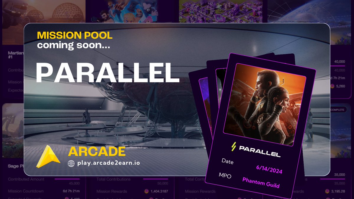 arcade2earn's tweet photo. Our first @ParallelTCG Mission Pool, featuring Operator @illuvination, is set to open for contributions in less than 3 hours!

Check out our dapp to put those $ARC tokens to work: https://t.co/DYFHw9jmkg https://t.co/bqGrEtWjnN