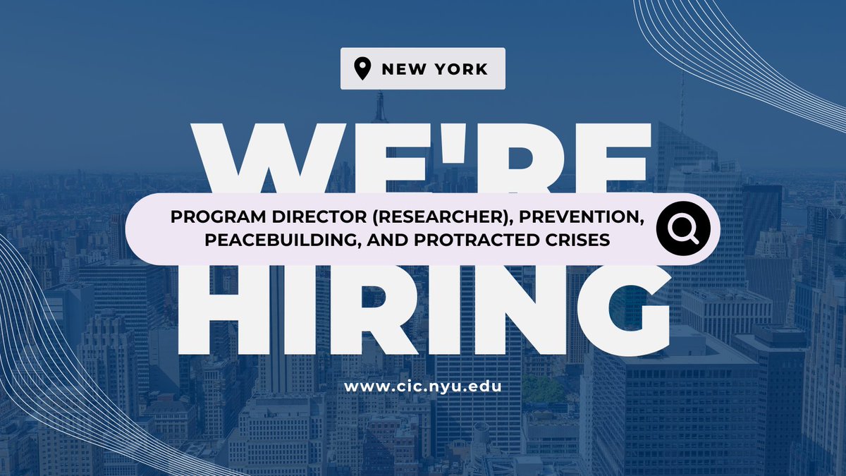 nyuCIC's tweet photo. ✨ @nyuCIC has a new #JobOpening! We’re looking for a Program Director (Researcher) of #Prevention, #Peacebuilding, and Protracted Crises to join our dynamic team.

Required Skills:
⚒️ Deep understanding of the root causes of #fragility, #violence, #conflict, and humanitarian crises.
⚒️ Ability to translate research content to policy audiences.
⚒️ Excellent leadership, strategic analysis, networking, and written and verbal communication skills.

Salary: $124,200–$175,950

More info 🔻
https://t.co/o07oBi61bq 

#NYUCIC #NonprofitJob #SocialImpact #MakeADifference