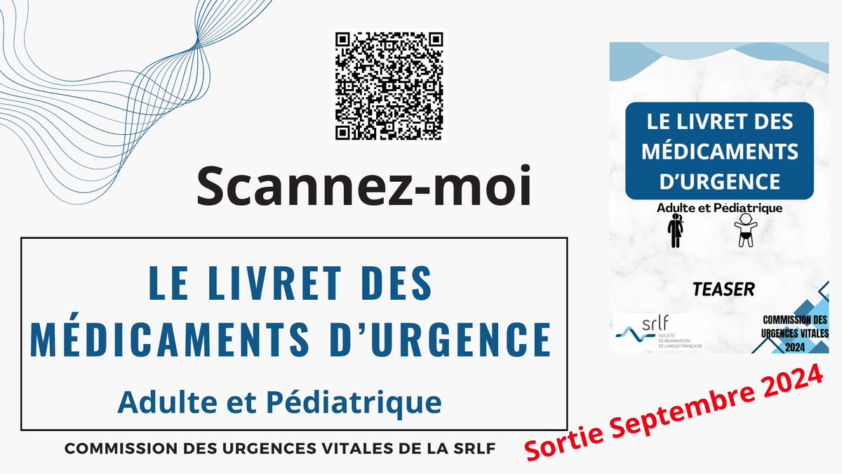 C'est avec un immense plaisir que je vous partage le teaser du Livret des médicaments d'urgence ! 
Proposé et rédigé par la Commissions des Urgences Vitales de la <a href="/La_SRLF/">SRLF</a> 
#REA2024
N'hésitez pas à le partager 🥳🥳