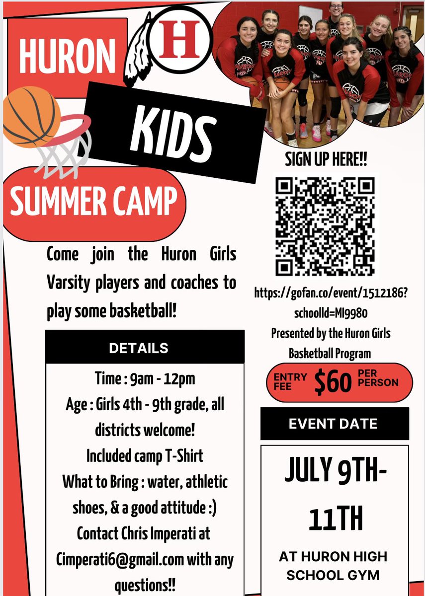 Empty (@huronladybball) on Twitter photo Still time to sign up for the Huron Girls Basketball Camp. Still time to sign up for the Huron Girls Basketball Camp.