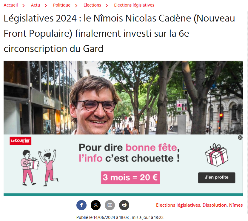 VegAntispe's tweet photo. 🔴 Voilà, #NicolasCadène, #ProCorrida, nouvellement investi par #EELV-#FP dans la 6e #circo du Gard (#Nimes).
Comme en 2022, quand il a été défendu par #AymericCaron.
Sans @PartiAnimaliste, EELV refait de la merde #ProCorrida. Honte totale !👎
@FLACinfos @CRAC_europe @Anticorrida https://t.co/YXgqmAF81D