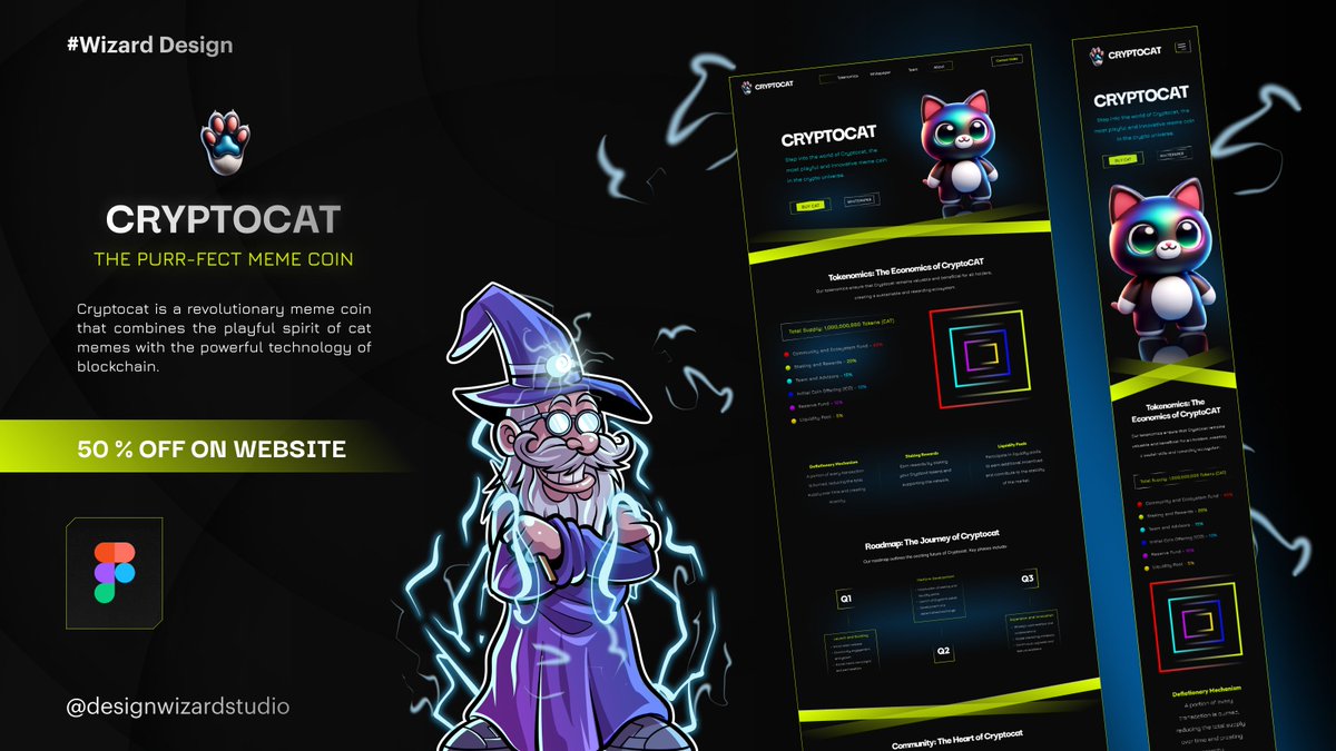 designwizardui's tweet photo. Hey Crypto Enthusiasts! 🚀 Check out our new meme coin Crypto Cat Landing Page Template! 🌐 Perfect for your next project. Grab it now at 50% off on our website! 💥✨ #memecoins #designcrypto #uimeme https://t.co/XaQYT5c7xU