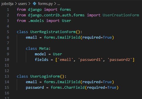 AntsukuE's tweet image. Despite power outages, I made some progress on my project! Managed to work on the forms.py file in my users app for handling user registration and login. Step by step, we move forward! continue when light is back💪 #CodingInNigeria #DeveloperLife #TechChallenges