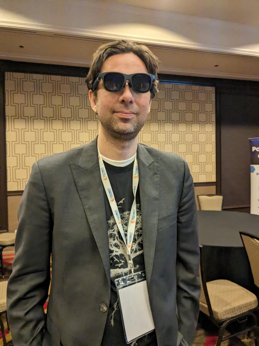 noncist's tweet image. These are the AR glasses I mentioned, very lightweight
@getviture I believe
#techconferences