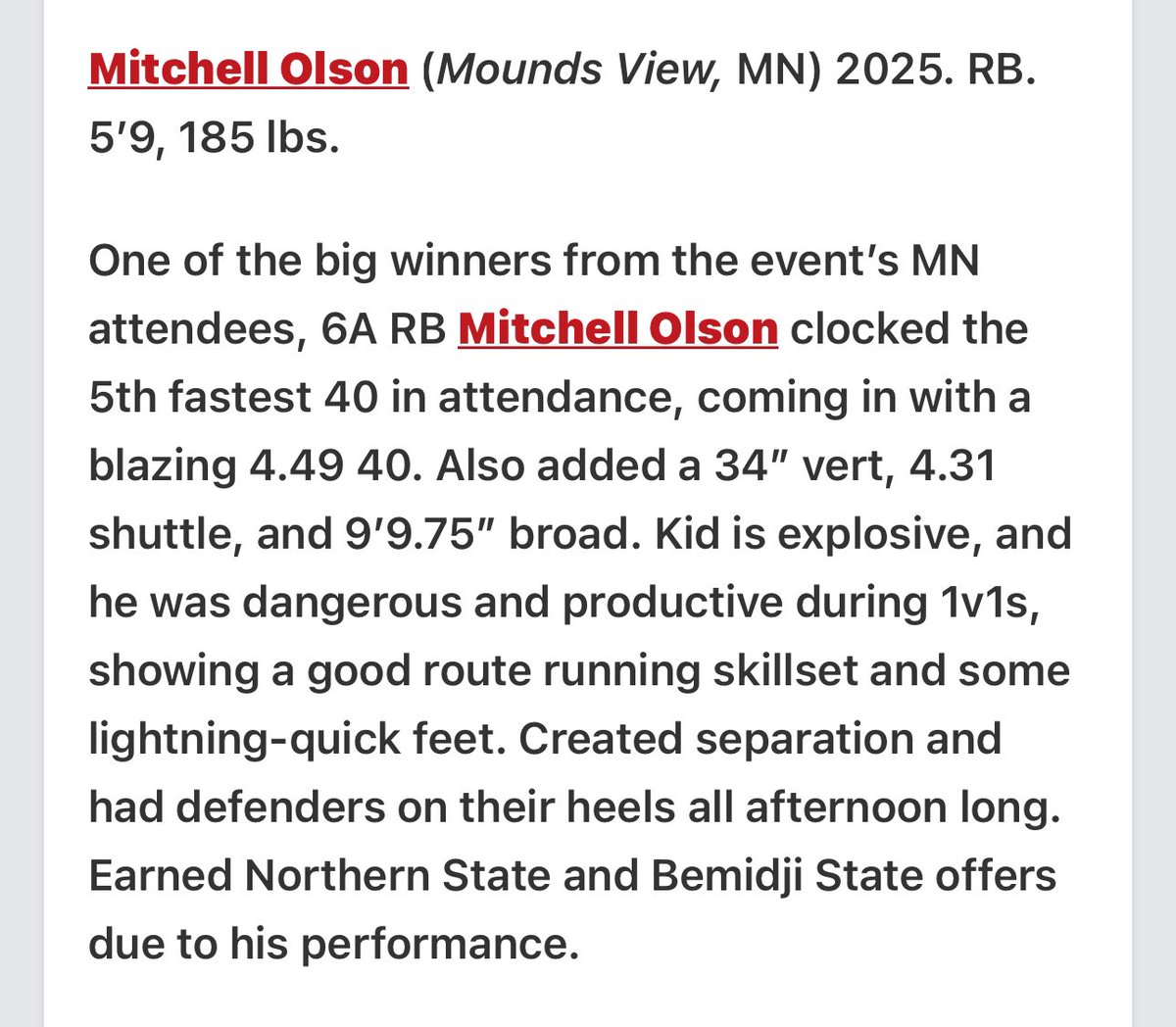 Thank you <a href="/OJW_Scouting/">PrepRedzone Oliver</a> for the write up!
<a href="/MoundsviewFB/">Mounds View Football</a> <a href="/MobergAaron/">Coach Moberg</a> <a href="/PrepRedzoneMN/">Prep Redzone Minnesota</a> <a href="/v_calistro/">Vince Calistro</a>