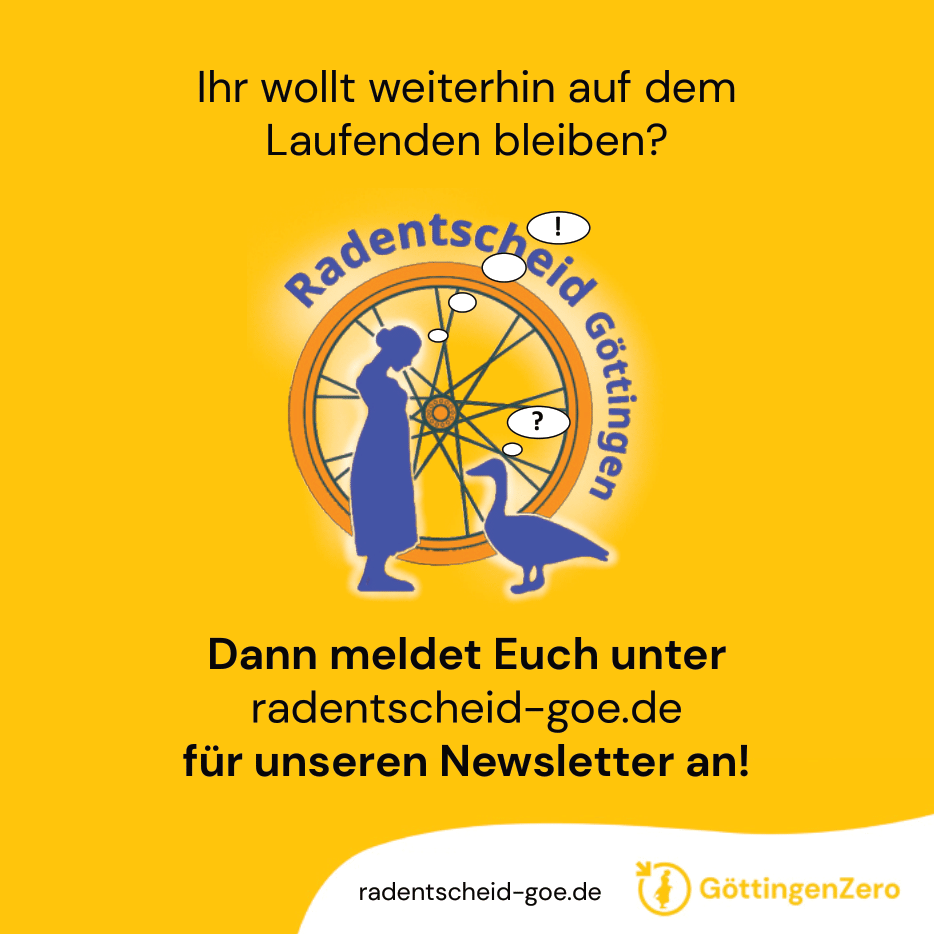 GoettingenZero's tweet photo. Ihr wollt weiterhin auf dem Laufenden bleiben und wissen, wie es mit dem Radentscheid weitergeht?

Dann meldet Euch unter https://t.co/MUPxYerF9k für unseren Newsletter an!

💛📧💛📬💛

#Radentscheid #goettingenzero #verkehrswende #nachhaltigkeit #fahrradfreundlich #göttingen https://t.co/0InQZjXzMd