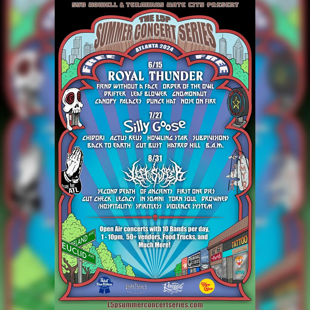 Special ATL hometown show TOMORROW!

Headlining the FREE Concert Series at Little 5 Points with support from:

Fiend without a Face 
Order of the Owl
Drifter
Leaf Blower
Gnomanuaght
Canopy
Palaces
Dunce Hat
Nose on Fire