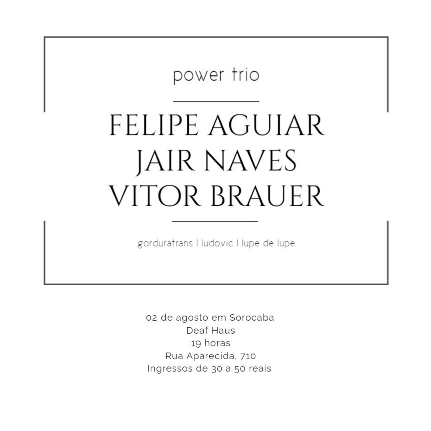 Agosto, dia 2 em Sorocaba no Estúdio Deaf Haus: sympla.com.br/show-felipe-ag…