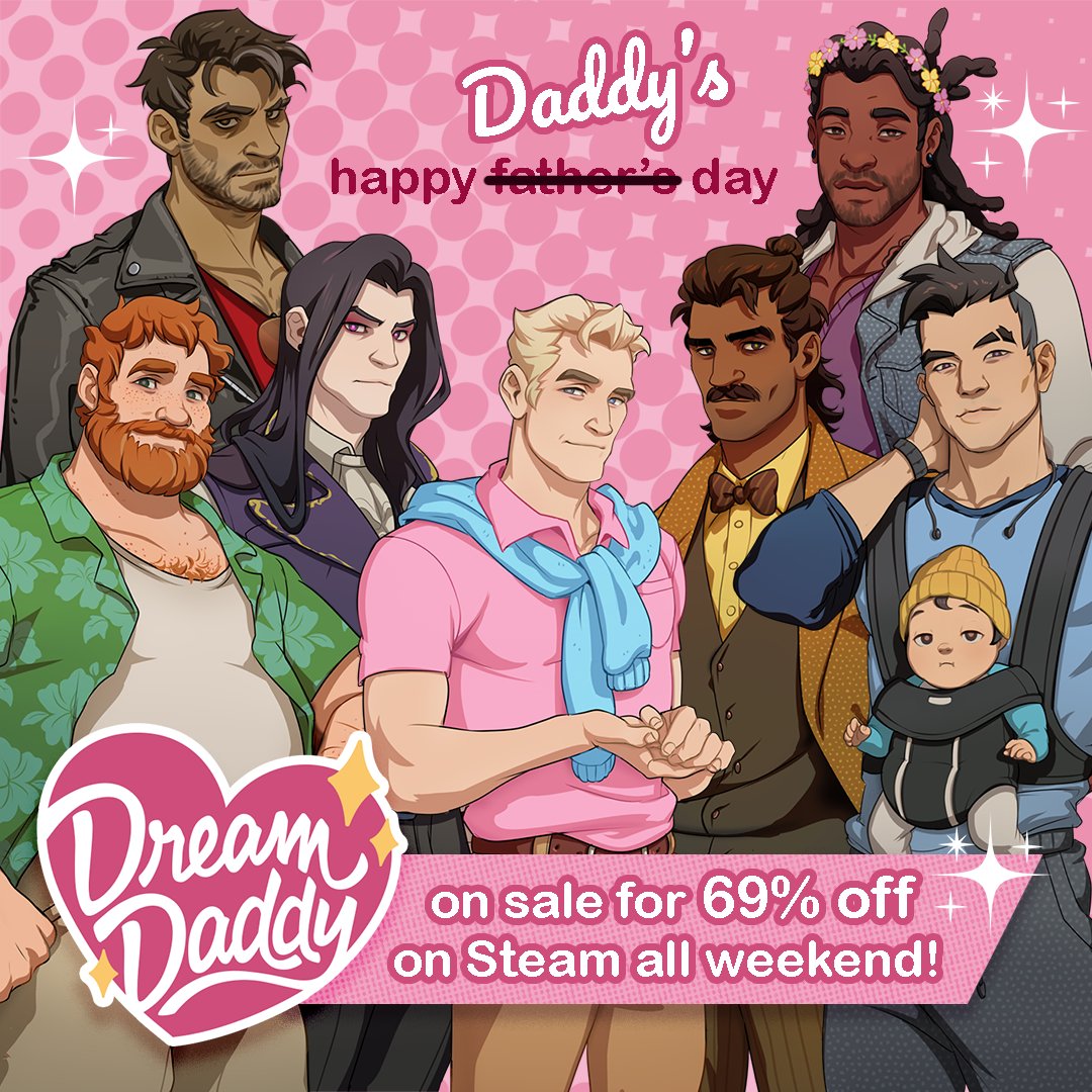 Happy Father's Day, Dads! To celebrate, Dream Daddy is 69% OFF all weekend on Steam! Are you ready to meet your Dream Daddy? Hi ready, I'm dad.

store.steampowered.com/app/654880/Dre…