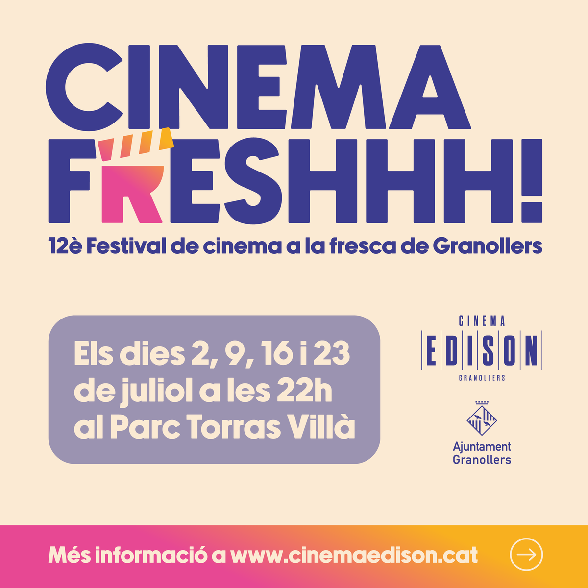 edisoncinema's tweet photo. 3, 2, 1… #Cinemafreshhh! ⛱🍿
✨ Tornen les nits dels dimarts de juliol que estàveu esperant! Cinema programat per la #CridaEdison amb molt d'amor per a totes vosaltres! 😍
👉Dins de la programació de @granollers amb #ObertPerVacances
🔗 Més info a: https://t.co/AAhSMK5PvA https://t.co/EMx0uWdUkh