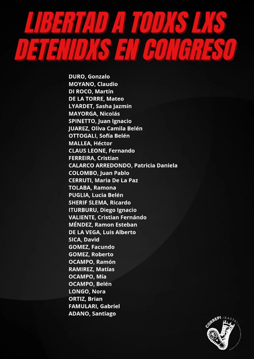 #Hoy

Conferencia de prensa: 
EXIGIMOS LA LIBERTAD DE TODXS LXS DETENIDXS POR LUCHAR CONTRA LA APROBACIÓN DE LA LEY BASES.

Basta de criminalizar la protesta.

📌 15:00 horas
📍Piedras 730 (CABA)