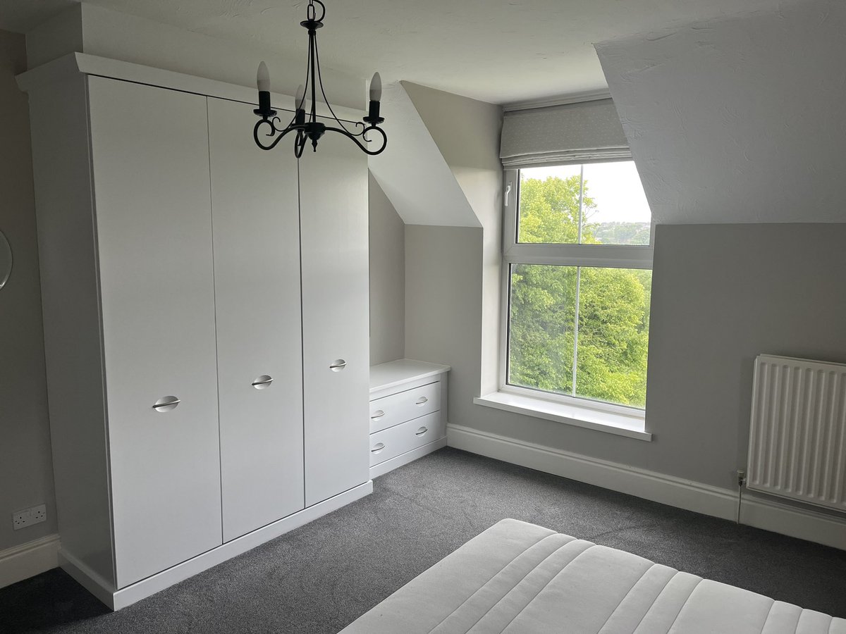 Refresh of this apartment in Chester.  The wardrobe and cupboards were tired and covered in a cream damaged covering once removed and a Few coats later and the MDf looks refreshed!  MDf primer &amp; bright white Satin Finish top coats 

hintonpayne.com.