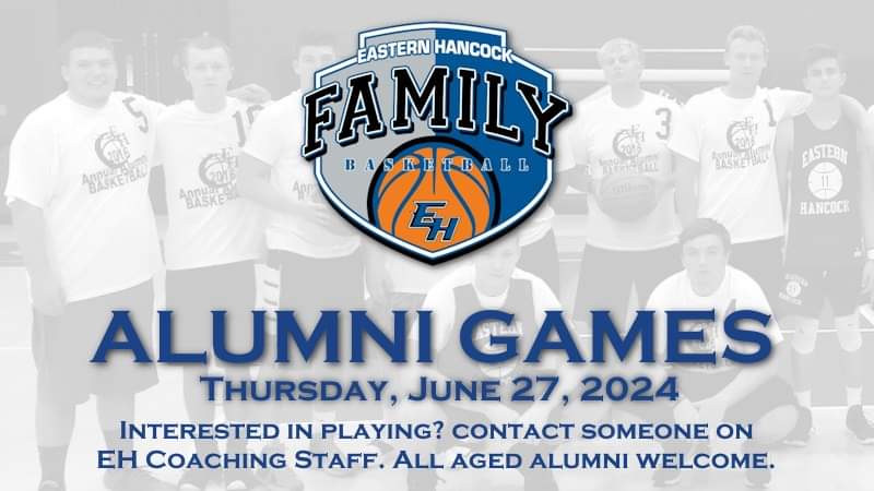 EHHoops's tweet photo. Interested in playing in our annual Eastern Hancock Boys Basketball Alumni games on Thursday June 27th, 2024? All age levels of alumni welcome. Please contact anyone on the EH coaching staff if interested in playing. Games begin at 5:30pm. #EHFamily #EHRoyalPride https://t.co/OxUsAUlgZF