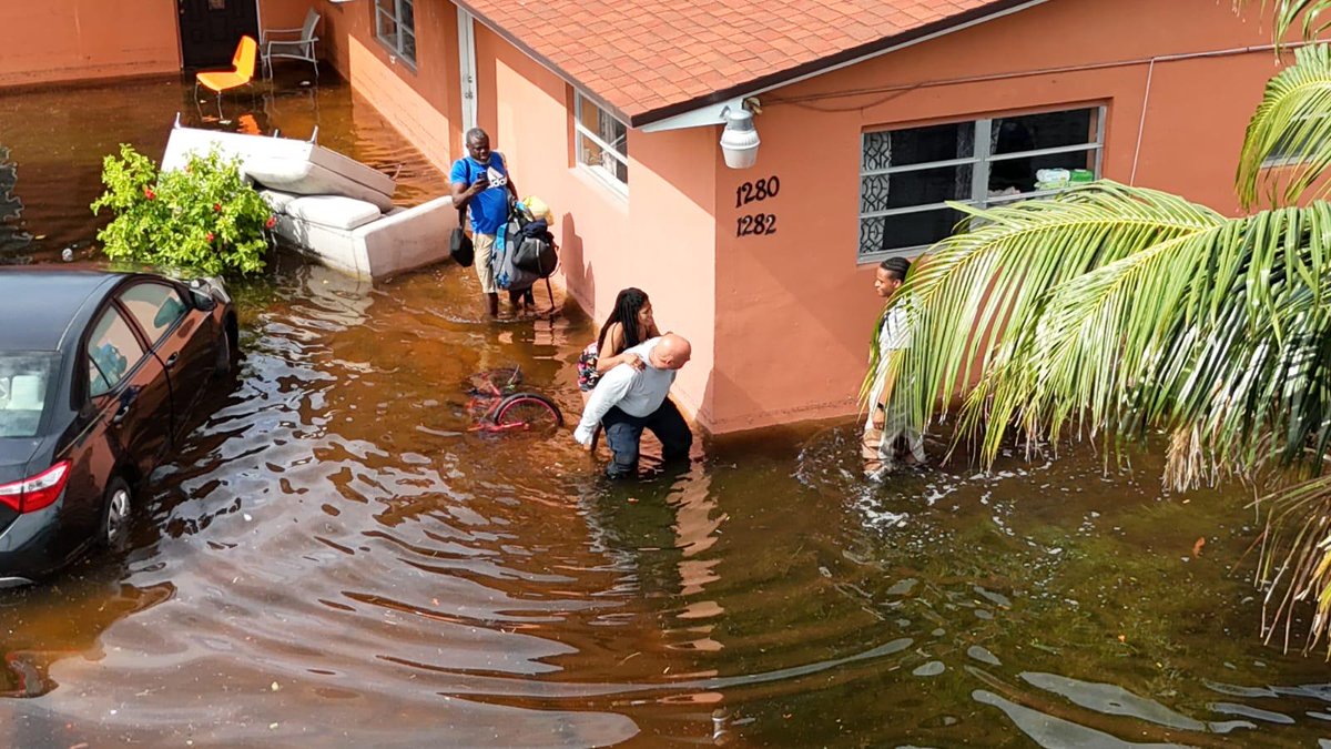 MiamiDadeFire's tweet image. On June 14 at 9:33 a.m., #MDFR responded to a flood assist call near the 1200 block and NE 144 Street.

Upon arrival, #Ladder31 and a high-water rescue vehicle found a family requesting assistance evacuating their flooded home to head to higher ground.