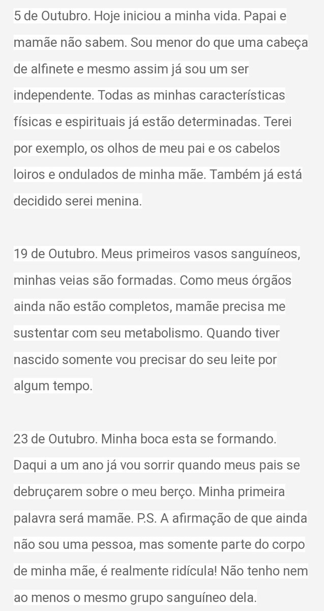 MichelleAlvees0's tweet photo. Lembro que quando eu era criança uma vez li esse diário de um bebê,desde a concepção ao aborto e nunca mais esqueci. Hoje lembrei e fui procurar por ele. Peço para que vocês leiam também. Esse diário me marcou profundamente. 😢
#NãoaoAborto
#SimaVida https://t.co/kE5hPp2INW
