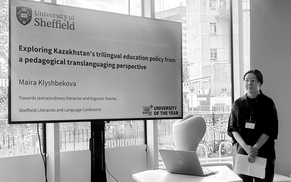 And our winner! Maira Klyshebekova with her work on Kazakhstan’s trilingual education policy from a pedagogical translanguaging perspective #SheffLits24