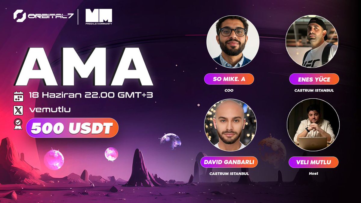 vemutlu's tweet image. Ödüllü bir AMA'ya daha var mıyız!?!?!

Bu defa konuğumuz, birçok popüler LP'de IDO planlayan #Orbital7 projesi olacak 🔥

Hem aklımızdaki soruları soracağız hem de para kazanacağız. Hatta bu tweeti RT'leyip @Orbital7BTC'yi takip eden 2 arkadaşımıza 500 $USDT'lik ödül havuzundan…