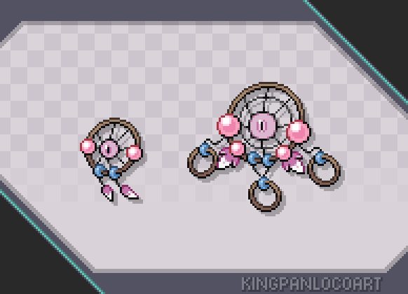 Back again at #FakemonFriday with these guys. Funny enough the name of the second stage came to me in a dream
🕸️ Talismare [Psychic/Fairy], the Dream Lure Pokémon
🕸️ Dreavour [Psychic/Fairy], the Dream Catcher Pokémon

They are based on dream catchers
#pokemon #fakemon