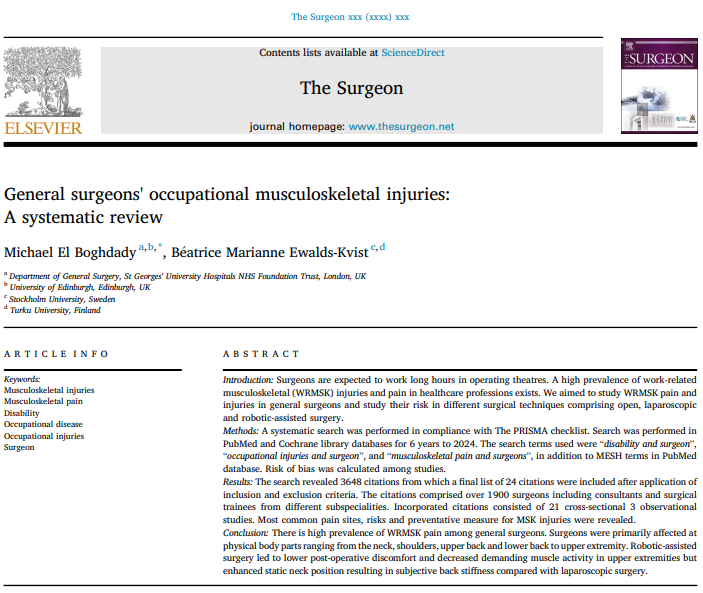 Society of Surgical Ergonomics (@socsurgergo) on Twitter photo General surgeons' occupational musculoskeletal injuries: A systematic review
<a href="/RCSEd/">The Royal College of Surgeons of Edinburgh</a>
sciencedirect.com/science/articl… General surgeons' occupational musculoskeletal injuries: A systematic review
<a href="/RCSEd/">The Royal College of Surgeons of Edinburgh</a>
sciencedirect.com/science/articl…
