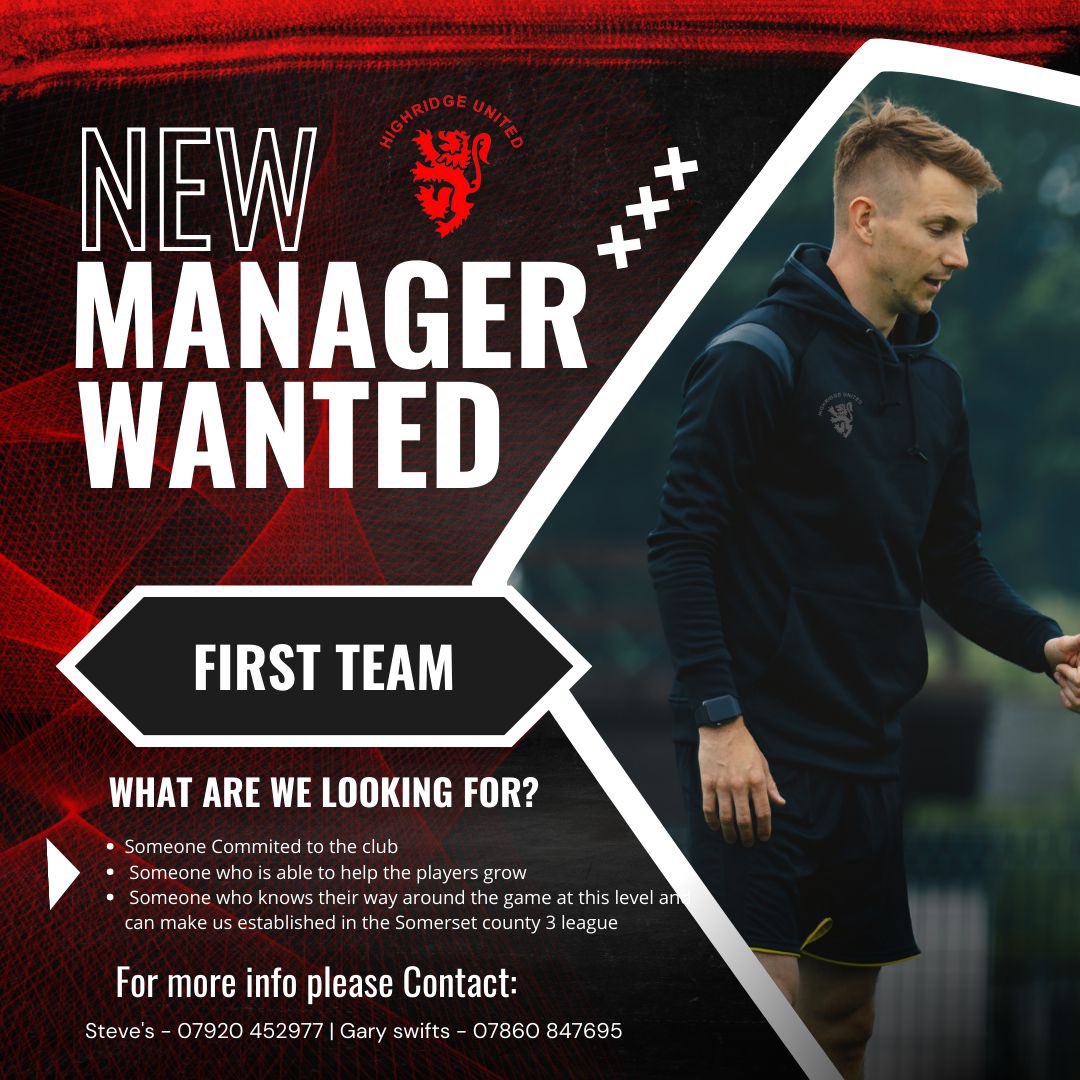 Highridgefc's tweet photo. Now taking applicants for the first team 

Please send us a message or call the relevant people on the add 

#UTR 🔴⚫️ https://t.co/MmlGsL3NwP