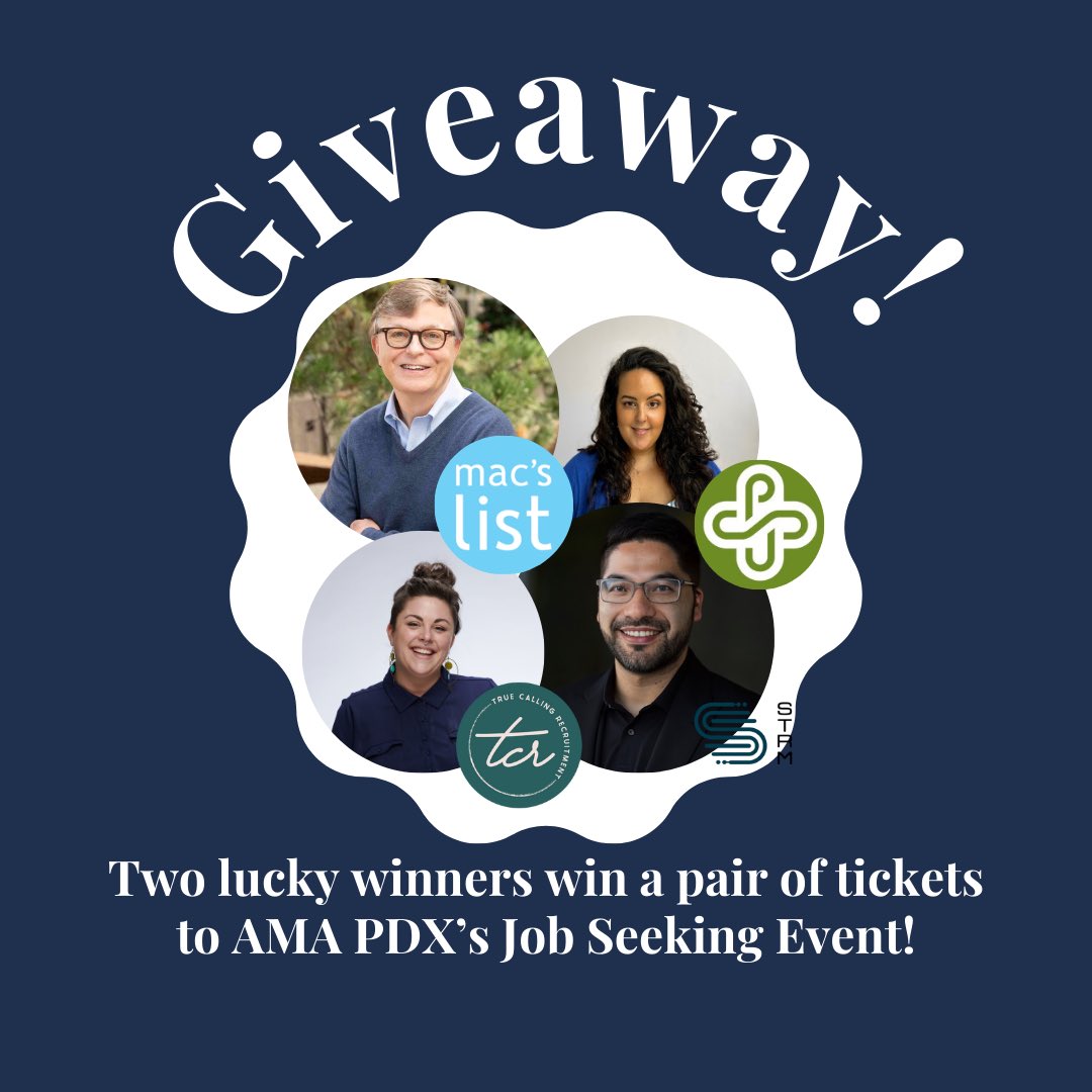🥳 GIVEAWAY time! 🎉 We’re just a couple weeks away from Staying Savvy in Today’s Job Market and here’s your chance to be a part of it. Go to our FB, IG and LinkedIn page to enter to win a chance to enjoy our amazing speakers and a night of networking &amp; refreshments! #AMAPDX #PDX