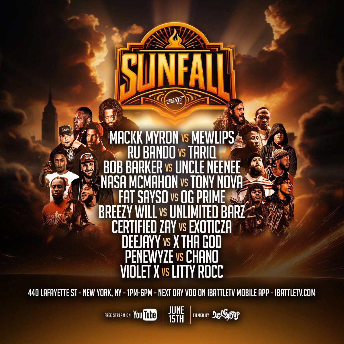 DrMuyBueno's tweet photo. TOMORROW‼️‼️‼️
If you’re in the area, grab ya 🎟️
If not, watch for free on #YouTube︎︎
#SunFall on #iBattle https://t.co/MiB4yYvuTx