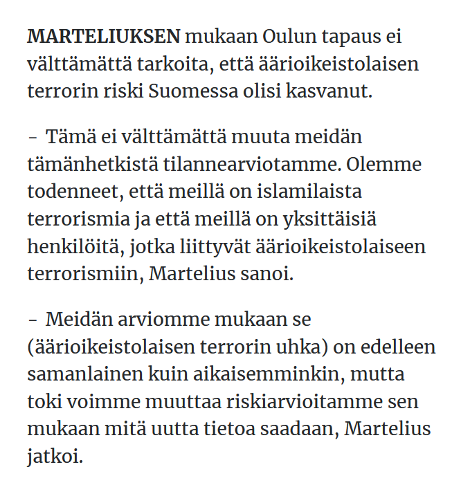 161Dimi's tweet photo. Pidän erikoisena sitä, että Supoa johtava persu esittää, että äärioikeiston uhka koostuisi yksittäisistä henkilöistä, kun supon omissa raporteissa puhutaan nimenomaan äärioikeistolaisen liikehdinnän voimistumisesta uhan taustalla. https://t.co/N5dwJHfytp