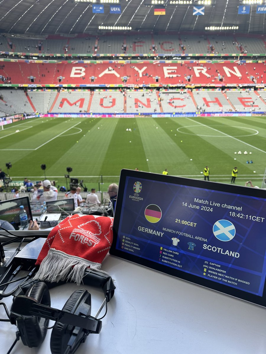#euro2024 Match 1 #Germany v #Scotland 

In place, lucky scarf at hand, notes done, beautiful arena… here we go… 

Commentary available on the UEFA Euro2024 app, press “more” then choose Audio descriptive commentary. Live from 19:30 🙌🏼🙏🏻