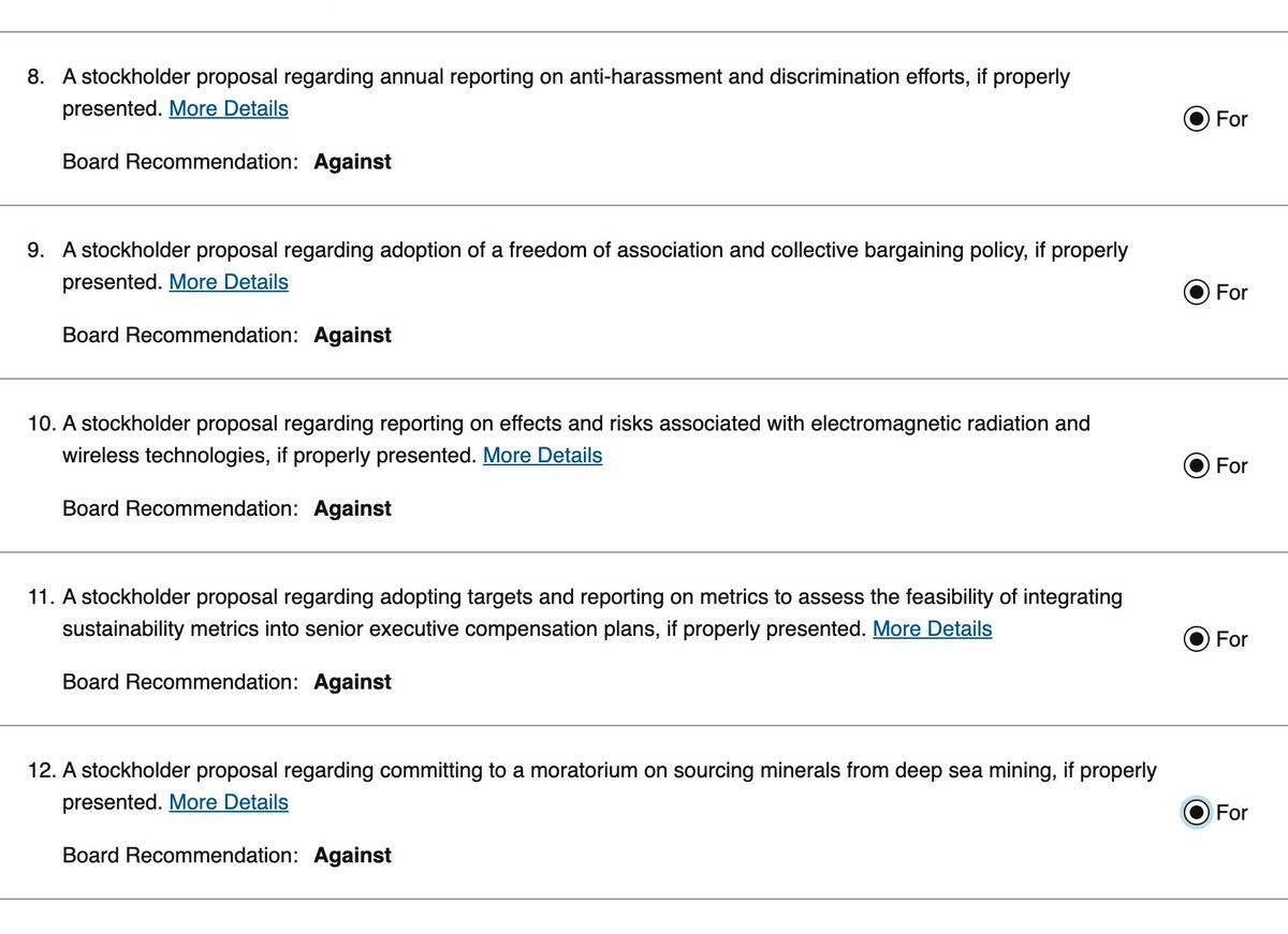 Taking a break from poetic programming to share my Tesla stockholder ballot. 
It's always terrifying to see what the board "recommends"....

#TeslaAnnualMeeting