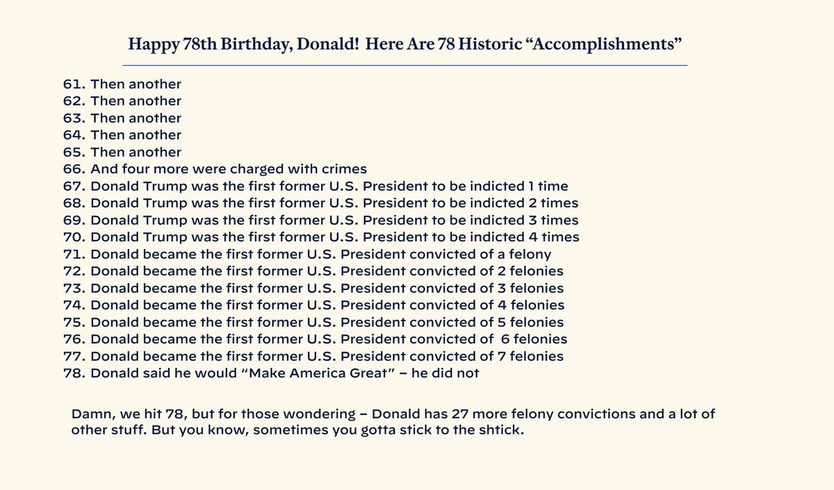 Here are 78 of Donald Trump’s “accomplishments” for his 78th birthday