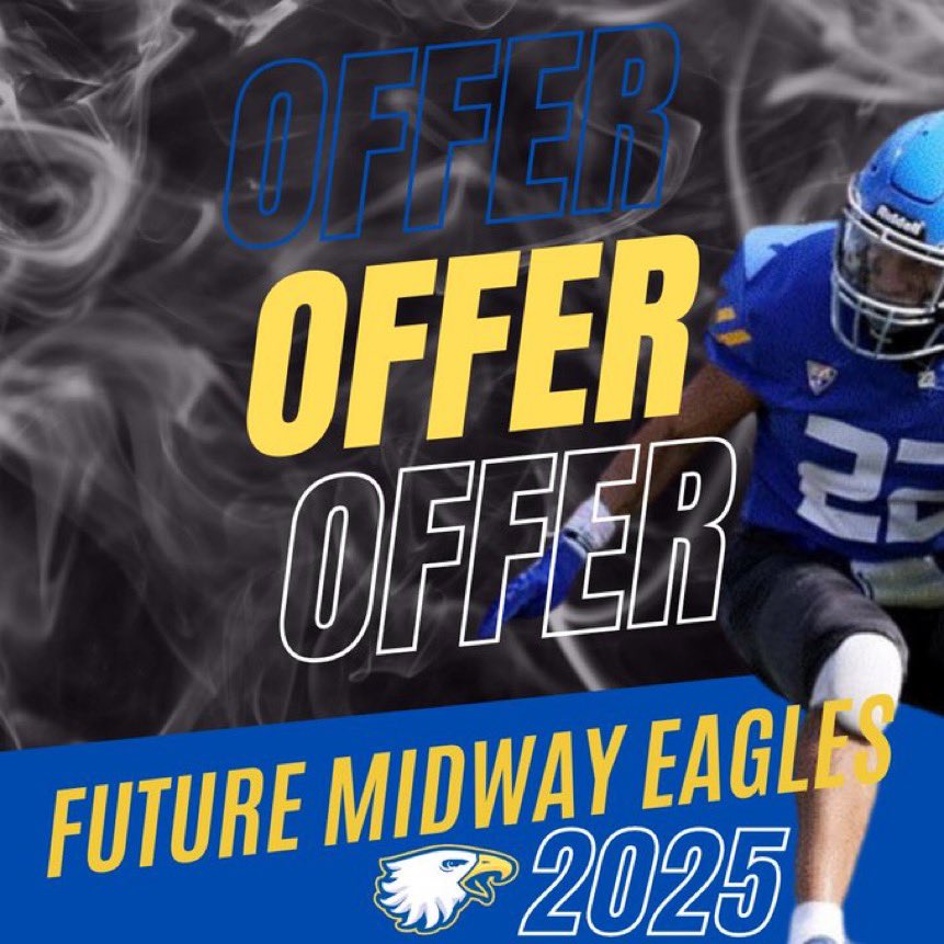 Bryant Mathis (@bryantmathis10) on Twitter photo Blessed to announce that I have received an offer from Midway university. @ekern2
<a href="/midway_sprint/">Midway University Sprint Football</a> <a href="/MCentral_FB/">Madison Central Football</a> <a href="/C_Chap_SC/">Coach Chapman</a> <a href="/Coachwb3/">William Blair</a> Blessed to announce that I have received an offer from Midway university. @ekern2
<a href="/midway_sprint/">Midway University Sprint Football</a> <a href="/MCentral_FB/">Madison Central Football</a> <a href="/C_Chap_SC/">Coach Chapman</a> <a href="/Coachwb3/">William Blair</a>
