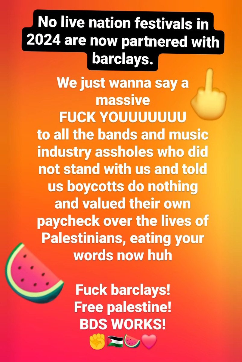 Bands Boycott Barclays 💪🇵🇸🍉✊️😭❤️