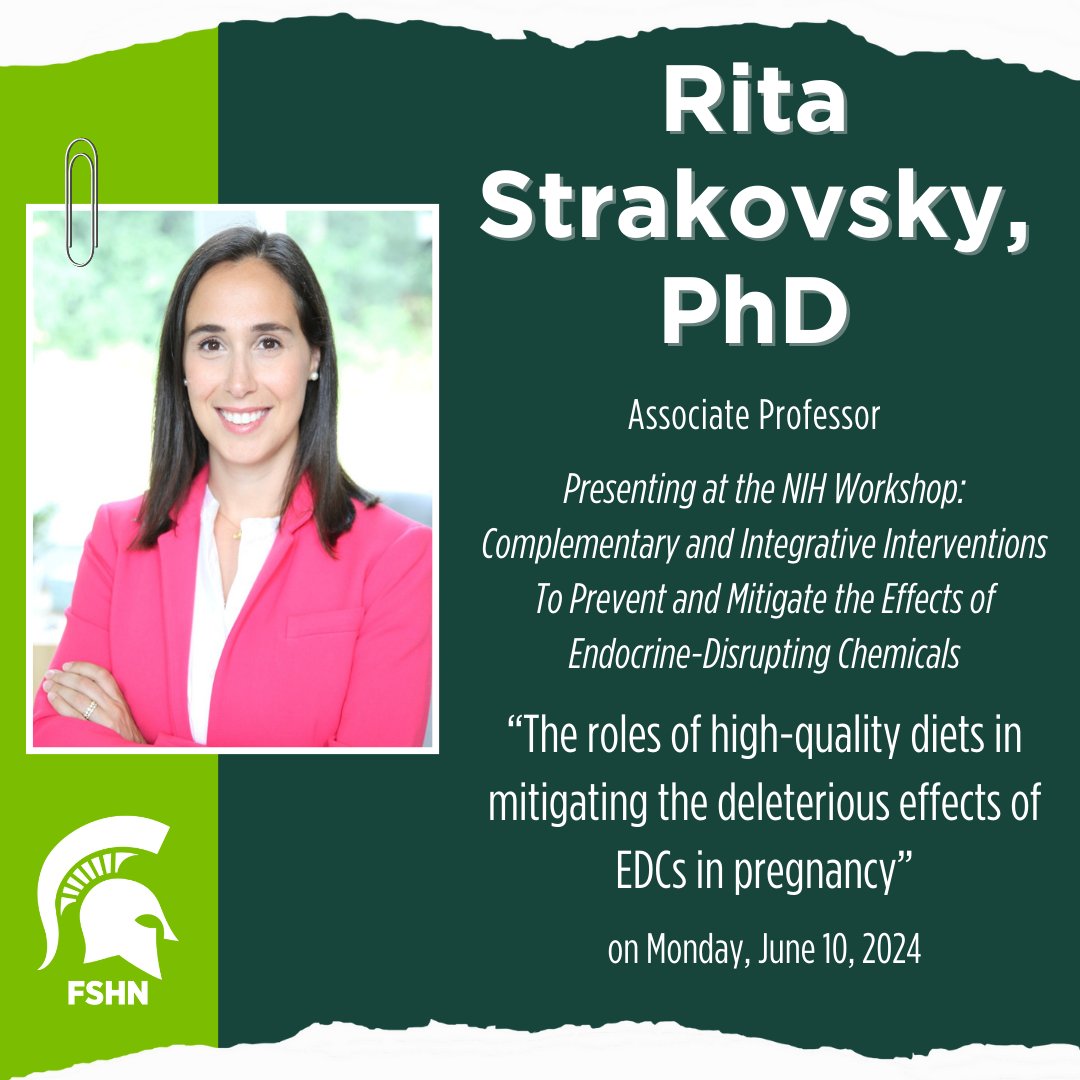 Dr. Rita Strakovsky presented “The roles of high-quality diets in mitigating the deleterious effects of EDCs in pregnancy” at the <a href="/NIH_NCCIH/">NIH NCCIH</a> Workshop: Complementary and Integrative Interventions To Prevent and Mitigate the Effects of Endocrine-Disrupting Chemicals on 6/10. #FSHN
