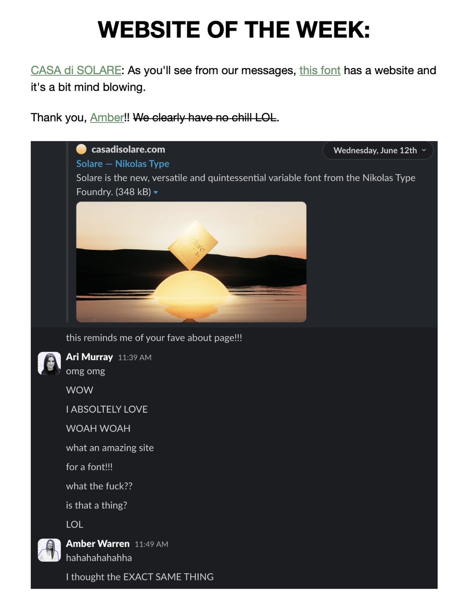When you get mentioned in a dear friends newsletter you print, frame, and post on Twitter right? 🥰🚀 love you <a href="/arihappywick/">Ari Murray</a> 🍀