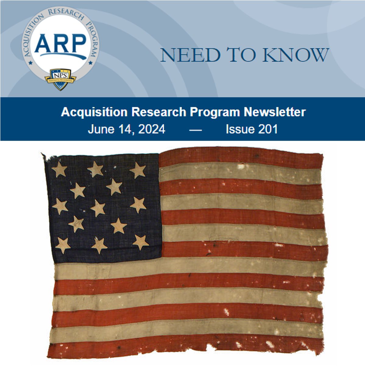 ARP_NPS's tweet photo. Happy Flag Day! We've had the Stars and Stripes since 1777. Also: Navy portfolio management for IT systems;
SOFWERX innovation foundry event; GSA's Procurement Co-Pilot, Air Force's NIPRGPT, &amp; more news on tech tools, #govcon, and #research. 
Newsletter:  https://t.co/Ut1r8fxFI5 https://t.co/5mCKSt7ITi
