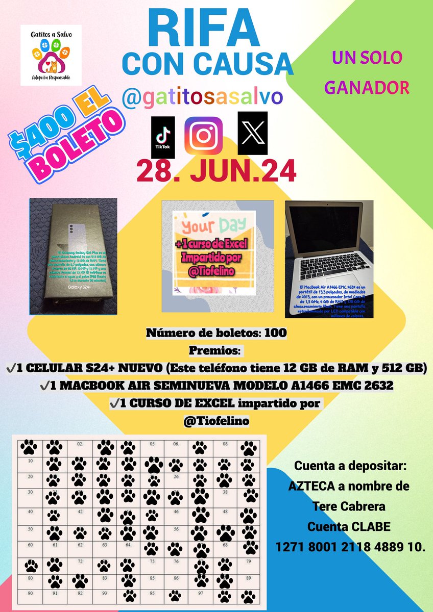 #FAMILIAFELINA. Estamos a menos de 15 días de la rifa. Nos faltan 35 boletos por vender. Aquí los disponibles a excepción del 79. Por favor, necesitamos venderlos todos o de lo contrario no tendremos ganancia. Recuerden que tenemos que entregar una cantidad por los electrónicos.