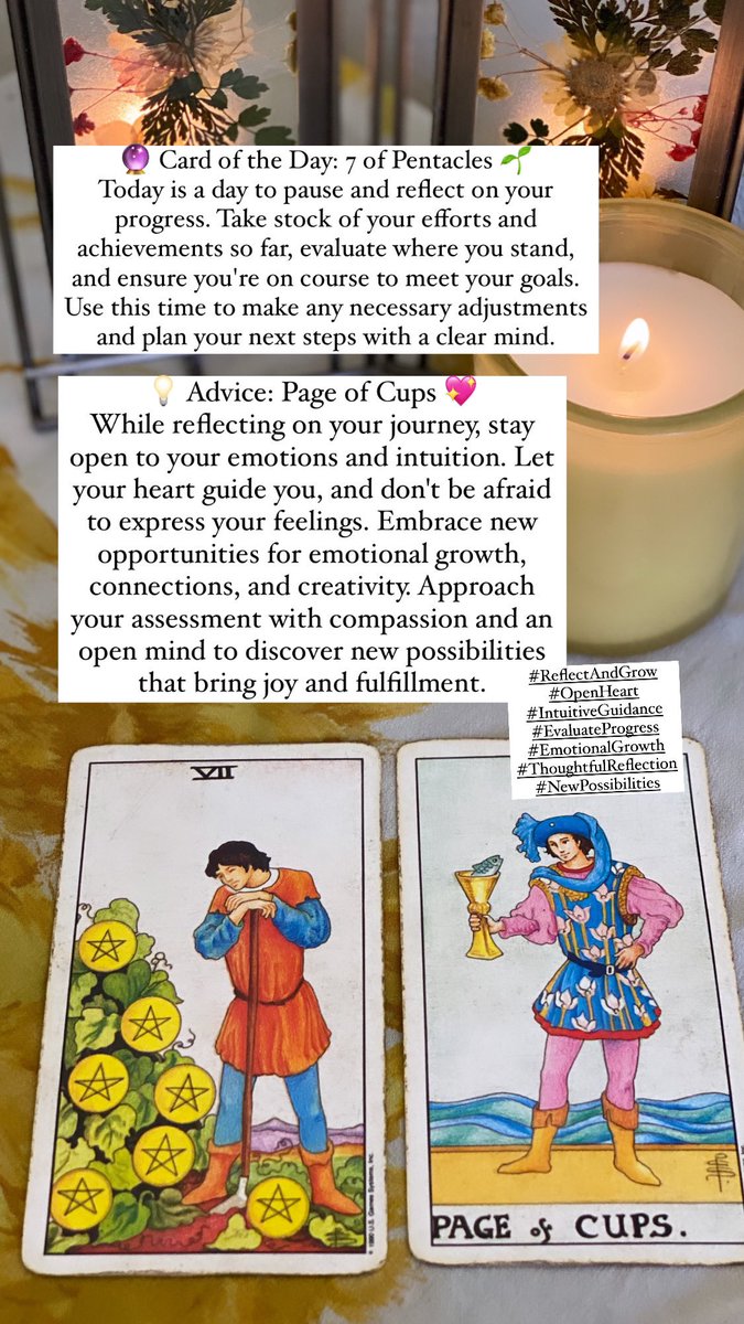 starwalkerwitch's tweet photo. 💫Your Daily Tarot
Balance thoughtful evaluation with emotional openness. Assess your progress while staying in tune with your feelings and the potential for new, heartfelt experiences.
#OpenHeart
#IntuitiveGuidance
#EmotionalGrowth
#ThoughtfulReflection
#NewPossibilities https://t.co/H0TW1Lvtft