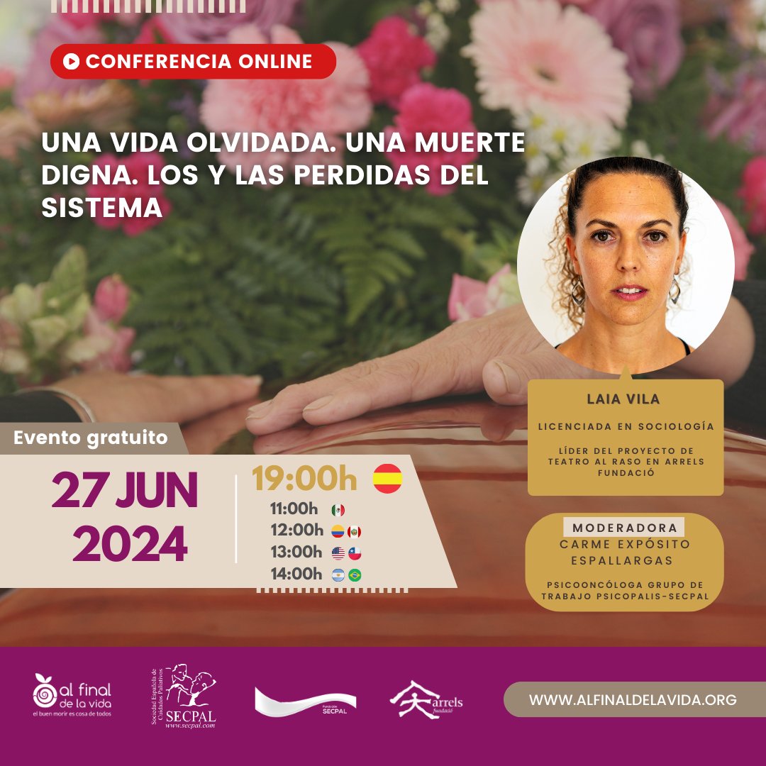 secpal_'s tweet photo. 📌 Conferencia 'Una vida olvidada, una muerte digna. Los y las perdidas del sistema', organizada por el grupo PsicoPalis de #SECPAL, el proyecto #AlFinalDeLaVida y @ArrelsFundacio 

💬  Laia Vila
📆 27 Junio
⏰ 19:00
💻 Sesión online gratuita

➕ INFO 👉 https://t.co/yuLZZ1wLZc https://t.co/7pg6XWxUS3