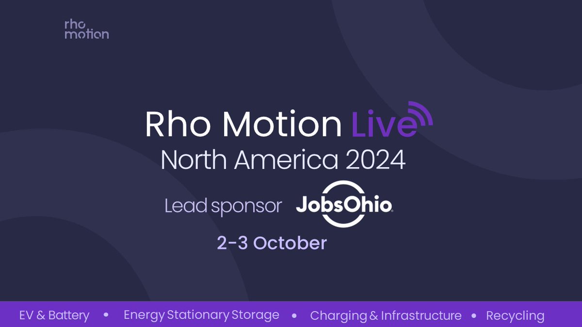 rhomotion's tweet photo. Rho Motion Live: North America | Columbus, Ohio – 2nd & 3rd October 2024

Join us in Columbus, Ohio, for our next two-day event which will unite leading figures driving the North American energy transition, featuring panels and presentations that will delve into the key dynamics of the industry during a pivotal election year. We are pleased to have partnered with @JobsOhio, our lead sponsor for this event. 

For further details including first speakers and ticket prices, click here: https://t.co/RjgXEL7uwh

Rho Motion Live offers the opportunity to:

• Develop strategic relationships with key industry players
• Gain the latest market insights from our experts
• Build your company's profile and visibility

#EV #EVBattery #ESS #BatteryRecycling #EVConference #RhoMotion