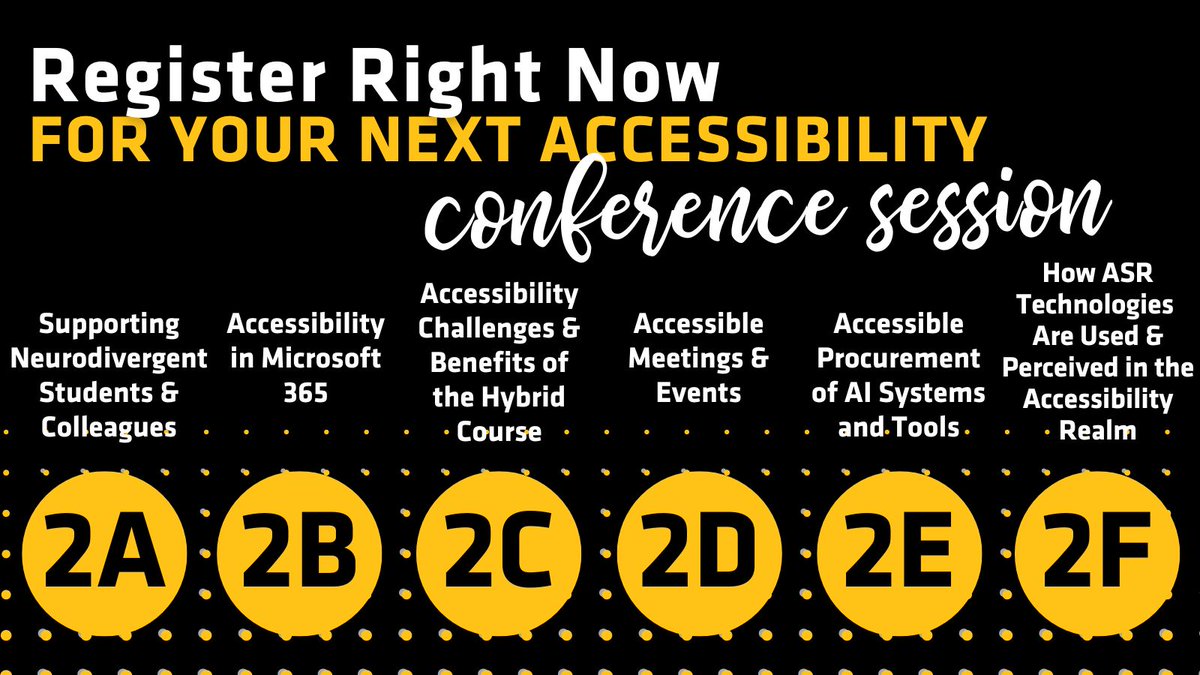 The next breakout sessions begin in just 30 minutes. Check out your options for sessions that start at 1:00pm (Central Time).

Go to the link to learn about each one and register for/join the session you would like to attend: accessibilityict.org/program

#AccessibilityICT