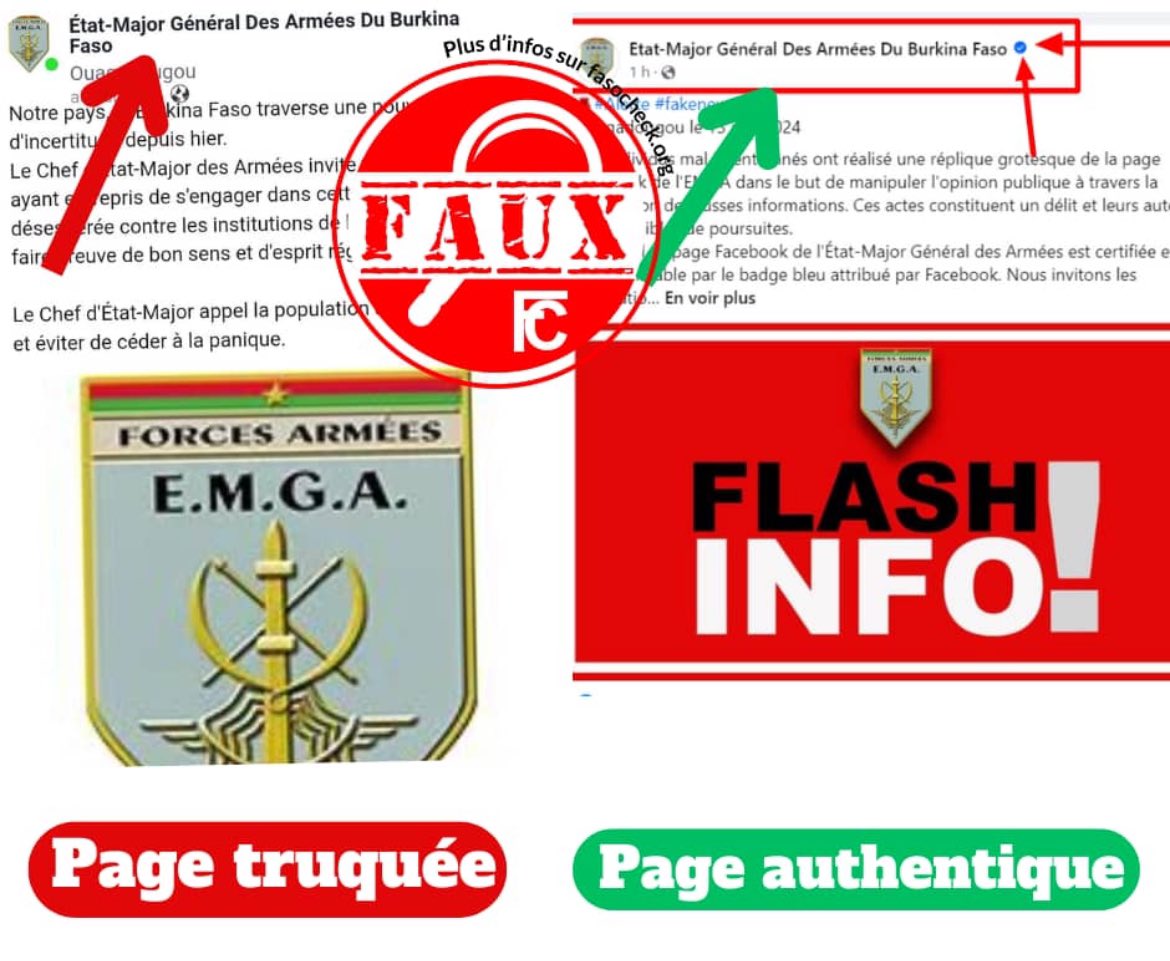 Des faux communiqués attribués à l’armée du #Burkina et à <a href="/AibBurkina/">AIB Burkina</a>. 
Suite à l’incident de tir survenu, le 12 juin 2024, près du palais présidentiel, des contenus manipulés ont été largement diffusés sur les réseaux sociaux, semant la panique. ⤵️
🔗 is.gd/97jDLp